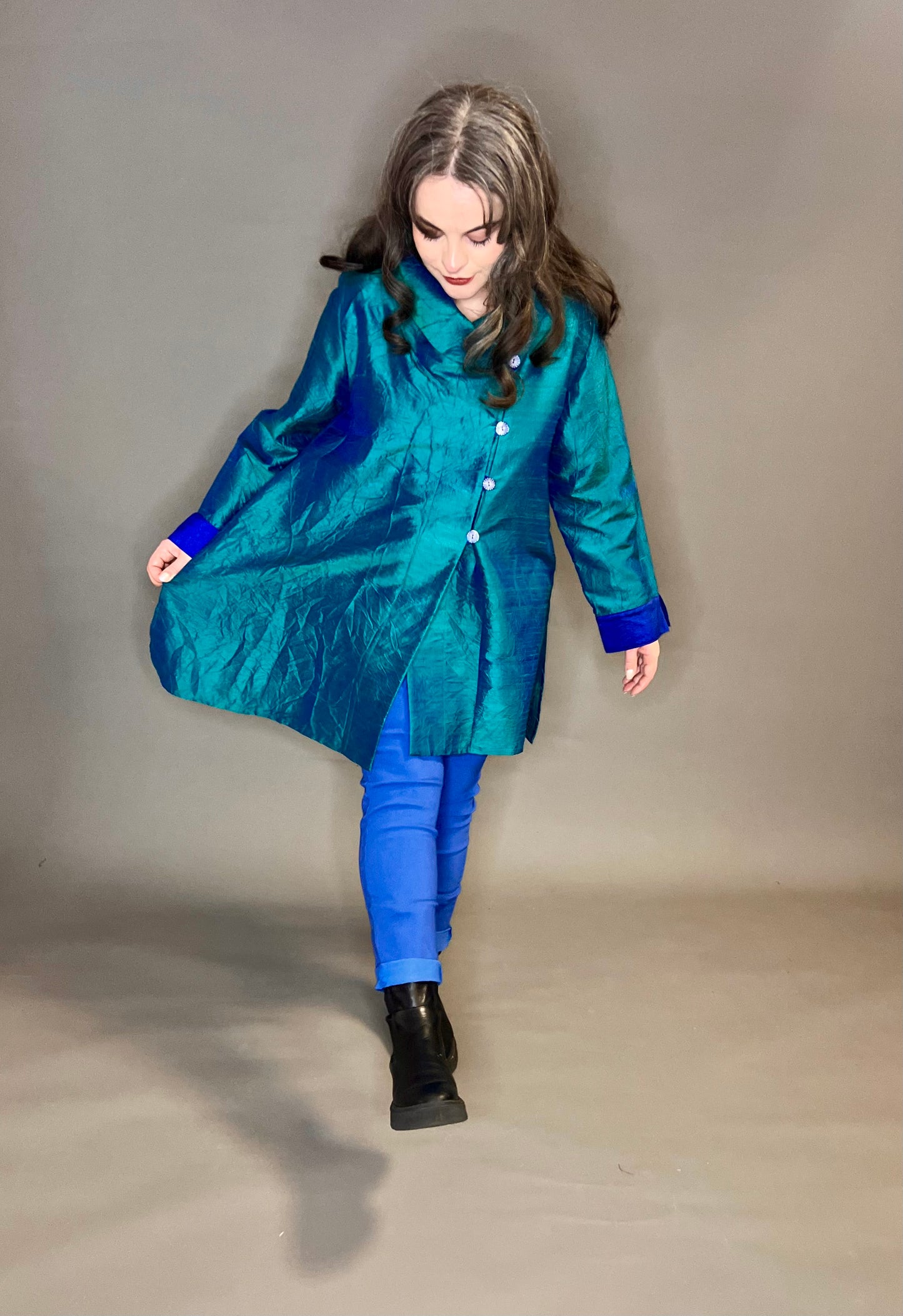 Terry Macey Brighton Jacket in Turquoise/Blue Silk