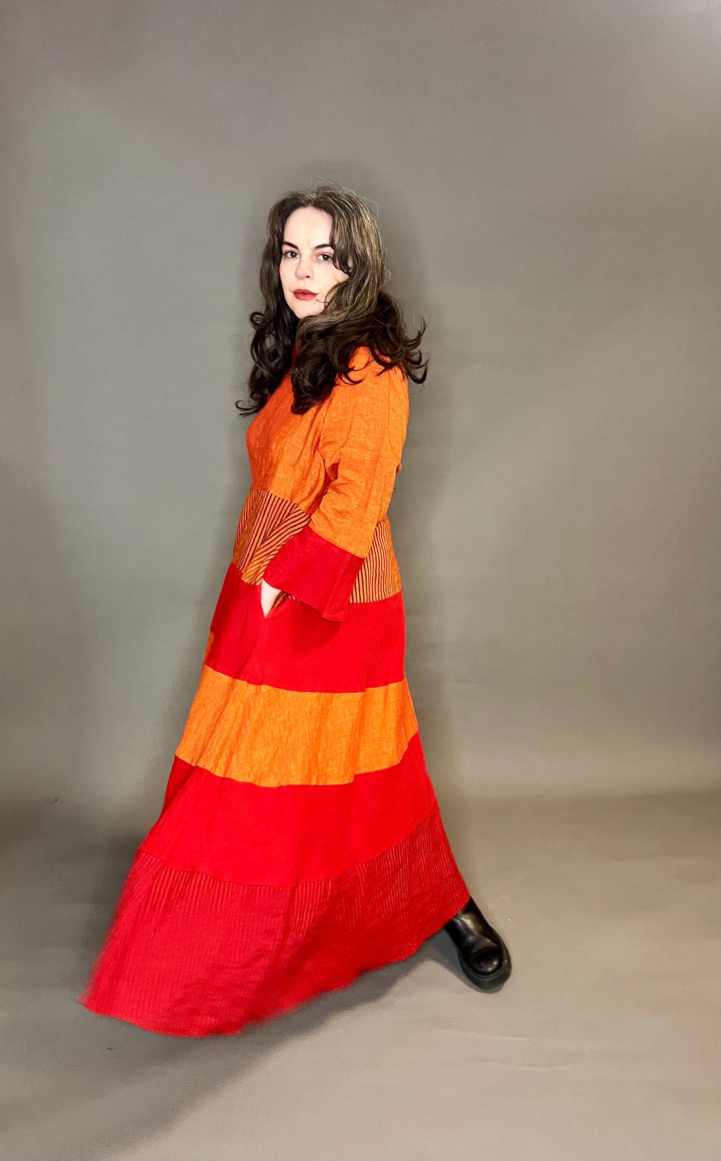 Terry Macey Circle Dress in Oranges/ Reds