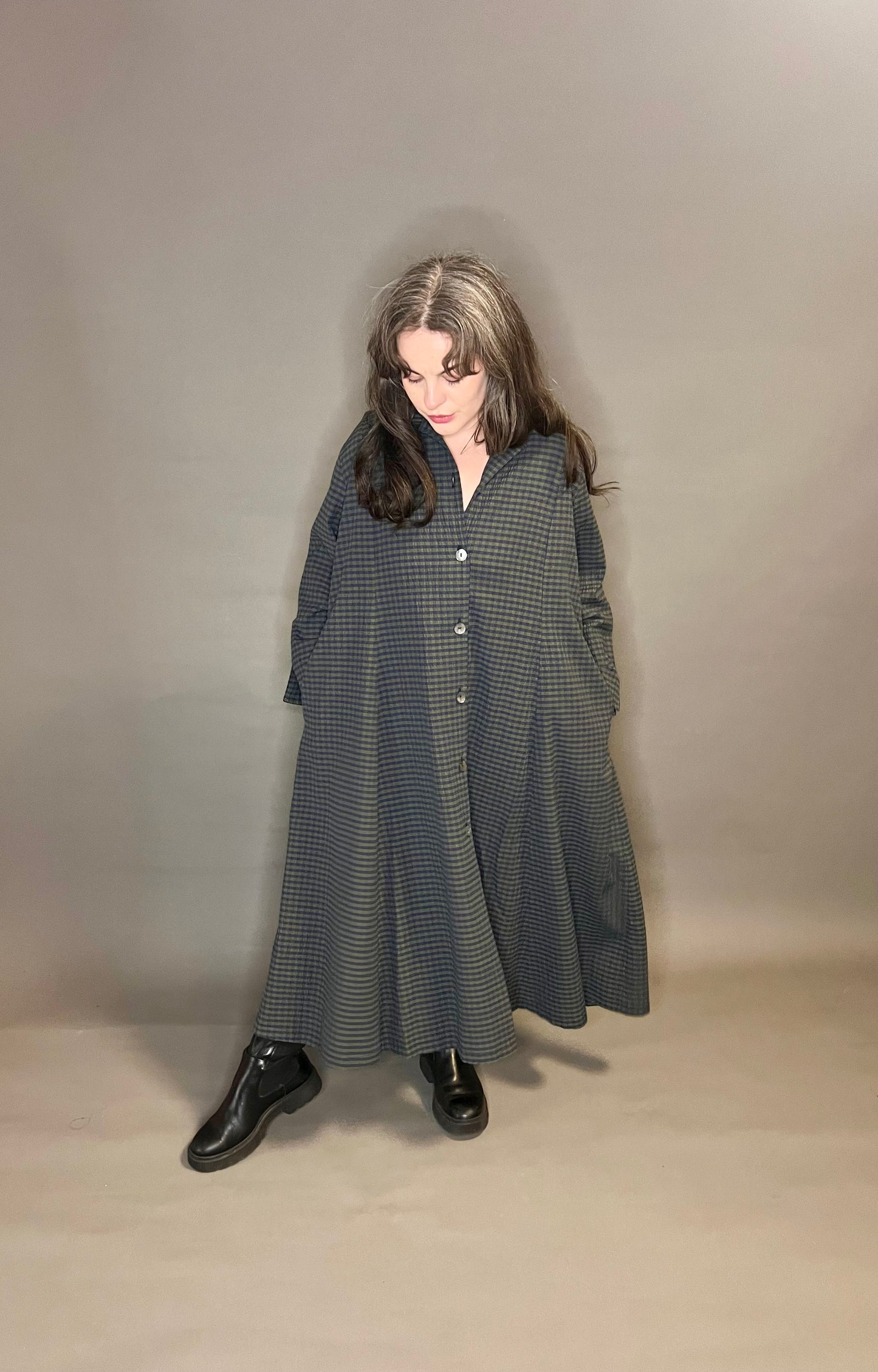 Terry Macey Green and Blue Checked Duster Dress