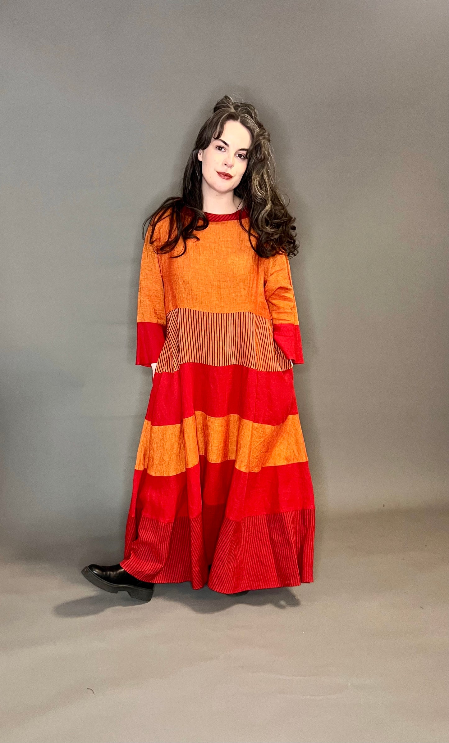 Terry Macey Circle Dress in Oranges/ Reds