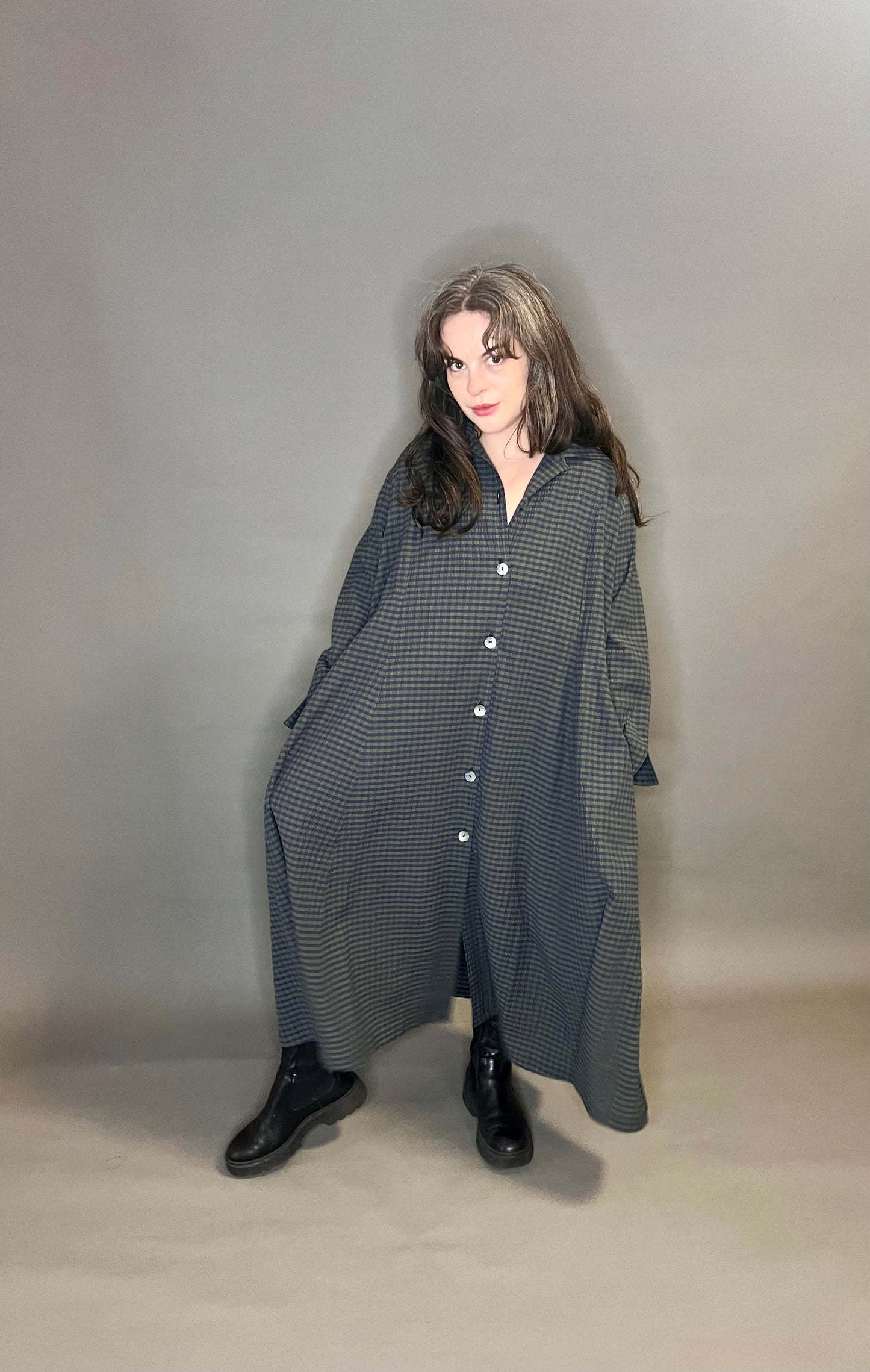 Terry Macey Green and Blue Checked Duster Dress