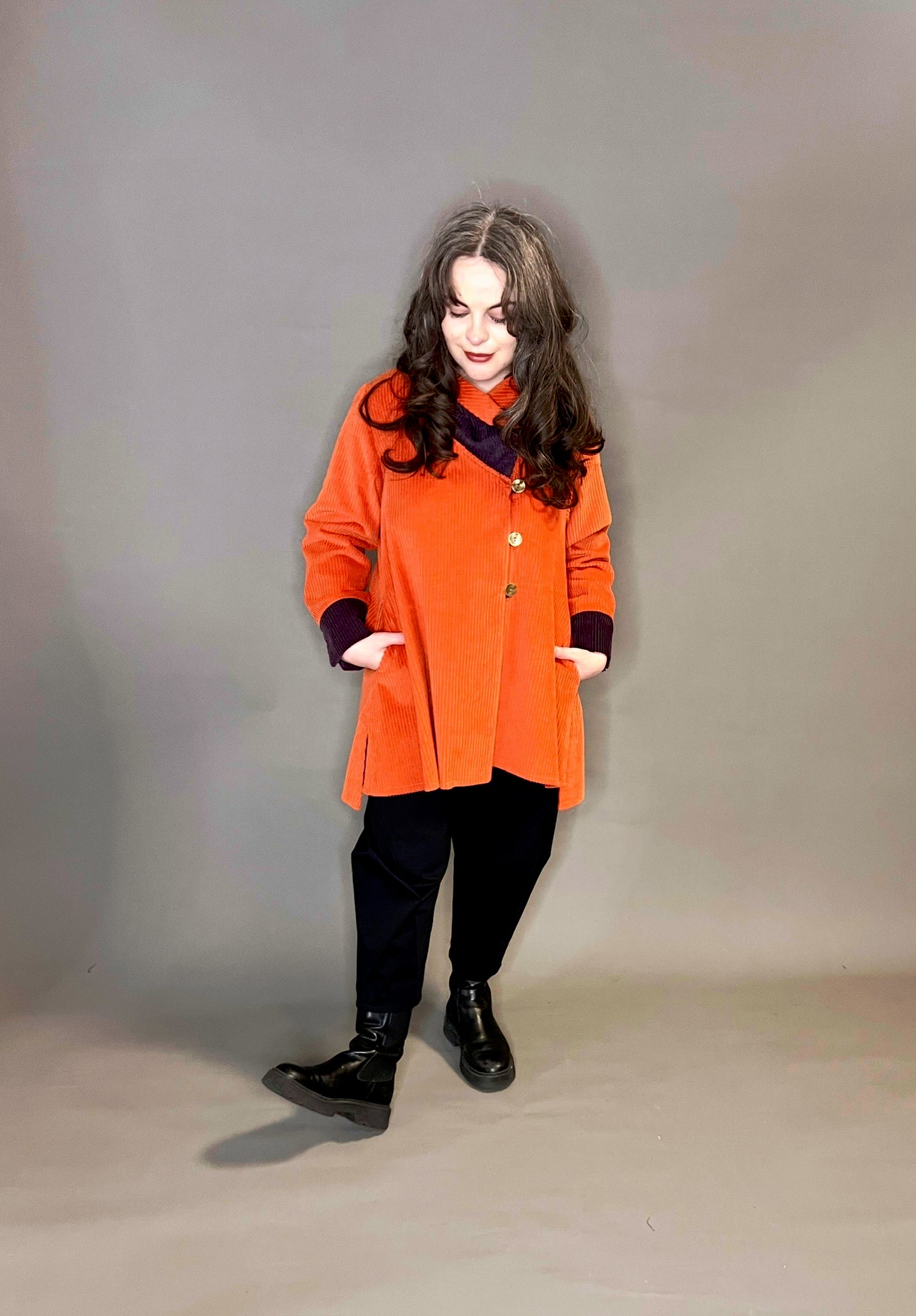 Terry Macey Brighton Jacket in Orange and Purple Jumbo Cord