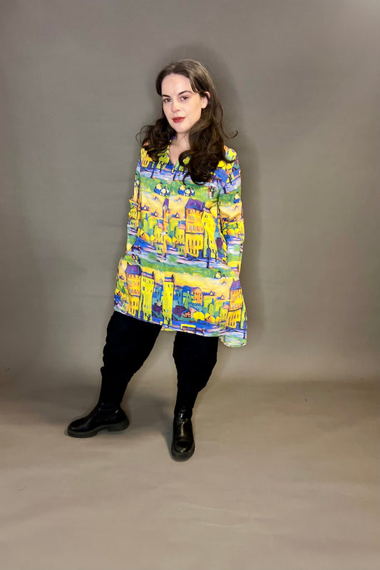 Out of Xile Buttoned Tunic in Bright Vintage Fabric