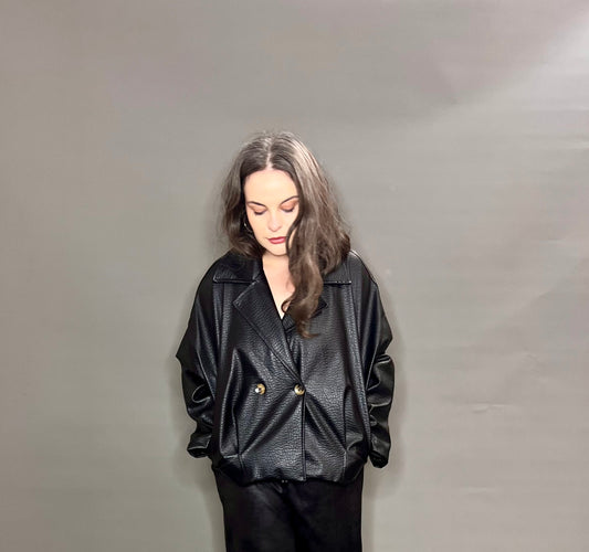 ID Clothing Faux Leather Bomber Jacket