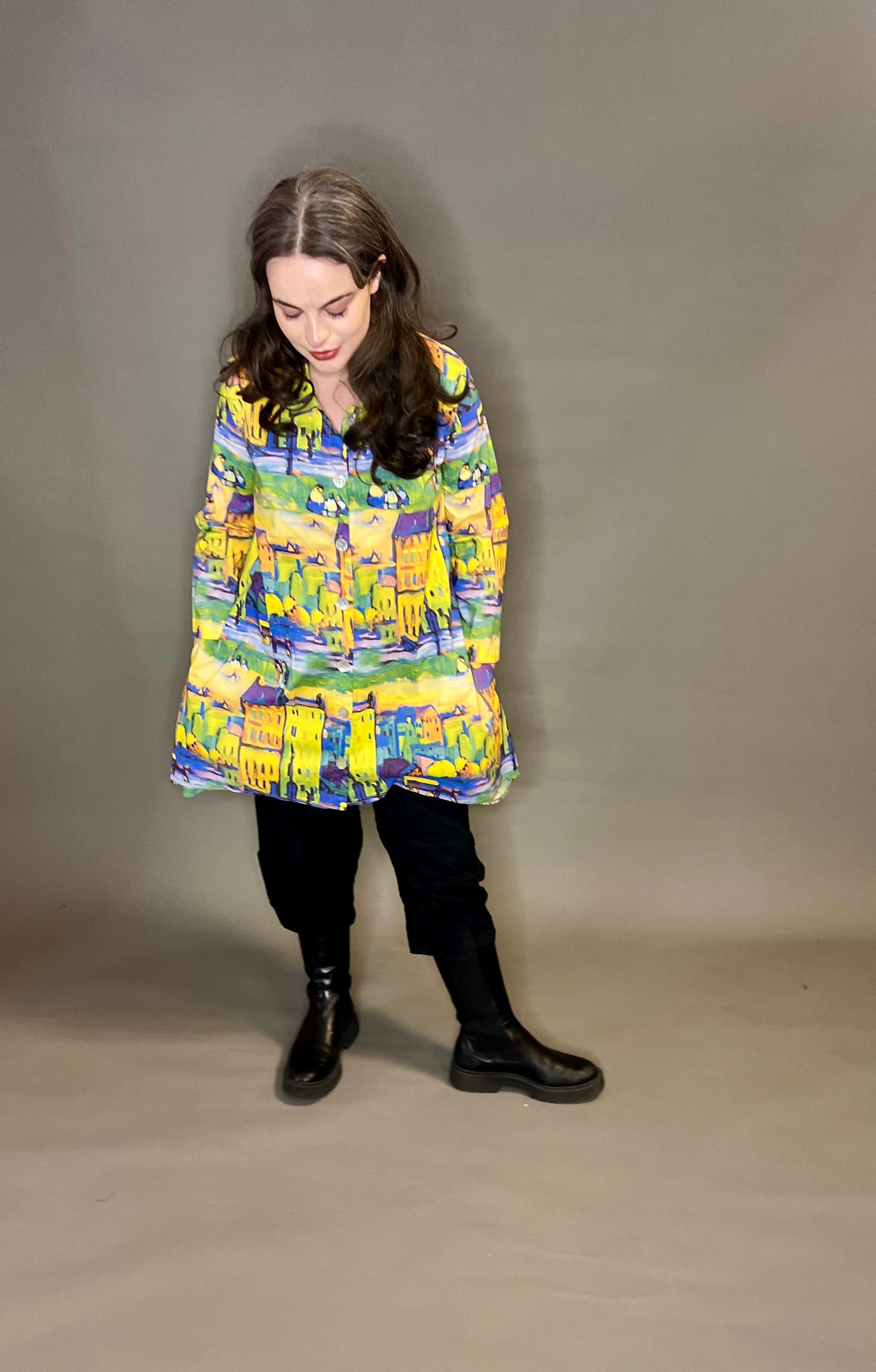 Out of Xile Buttoned Tunic in Bright Vintage Fabric