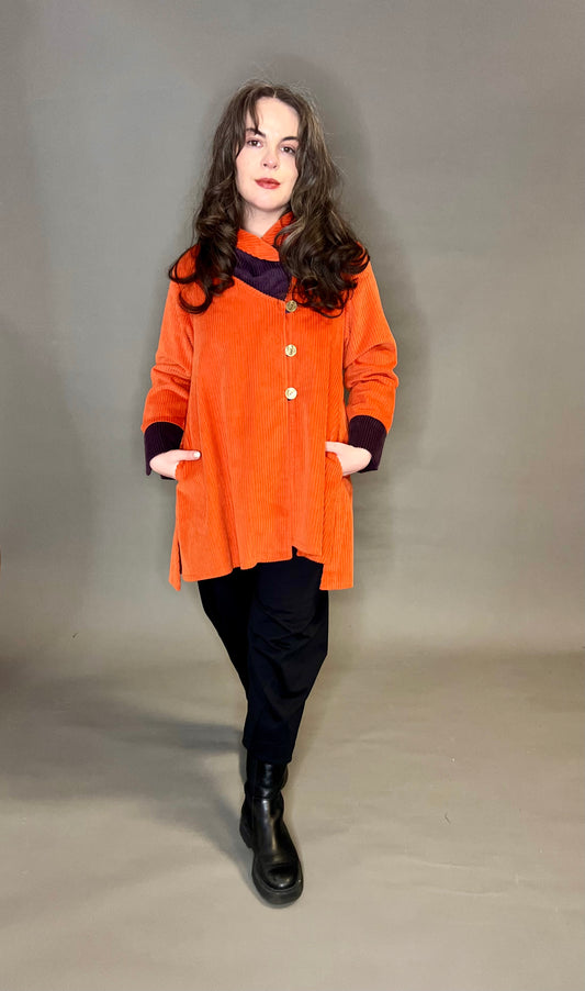 Terry Macey Brighton Jacket in Orange and Purple Jumbo Cord