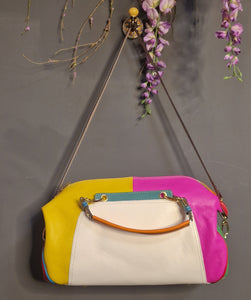 Oska Johansson, Leather Rainbow Bag. With White and Blue Facing Panels.